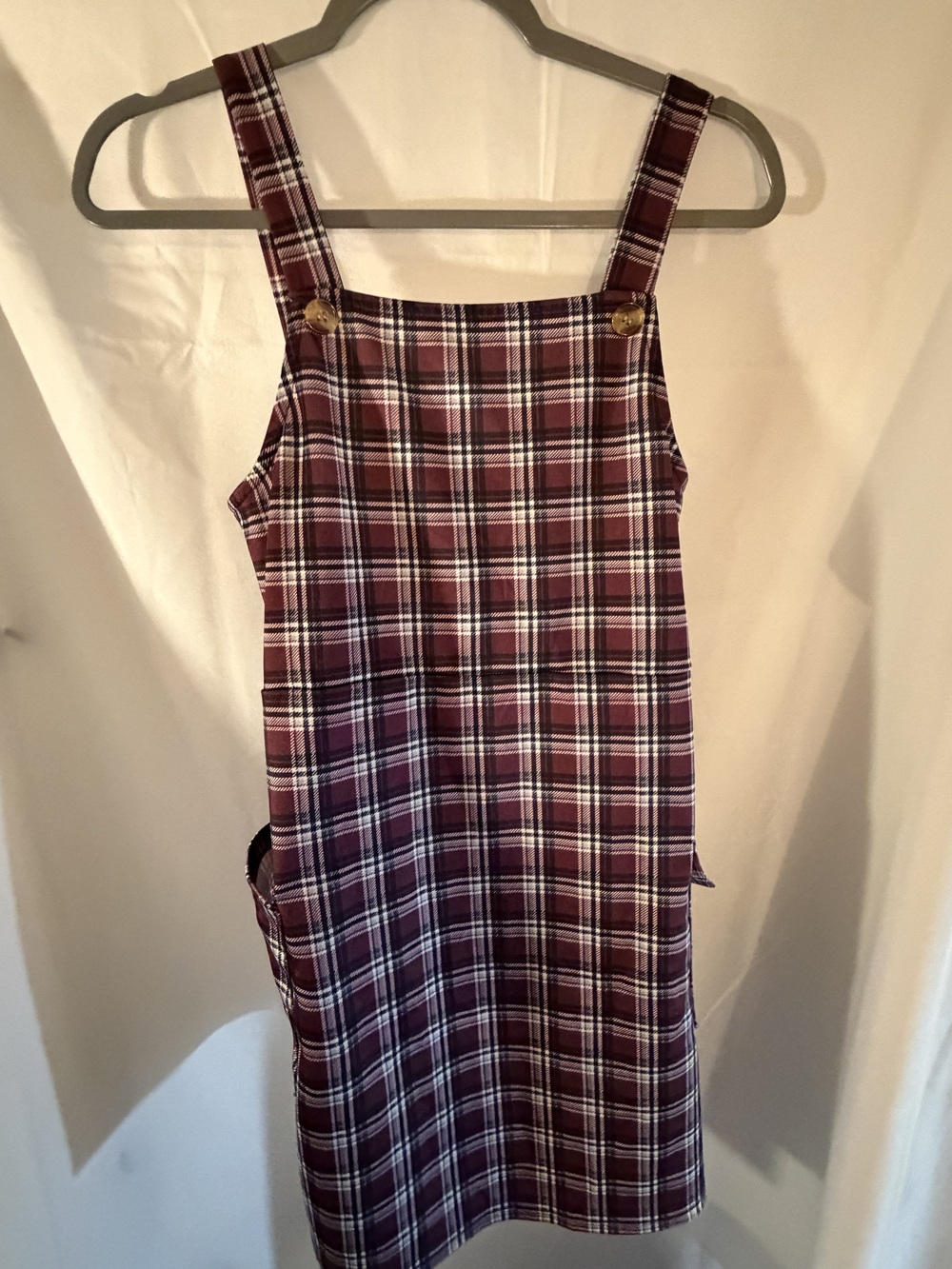 Beautees by Amy Byer Girls Plaid Pinafore Overall Jumper Dress Burgundy Size 16
